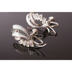 Signed Am Lee Sterling Silver Earring With Crystals